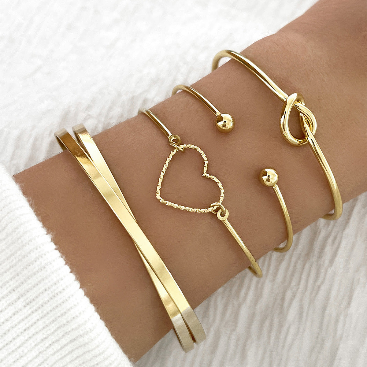 Vintage Gold Crystal Heart Letter Love Bangle Bracelet For Women Fashion Multi-layer Geometric Charm Bracelets Jewelry Gifts - Trending Tina