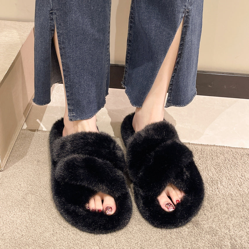 Winter Fuzzy Slippers Women Warm Soft Plush Shoes - Trending Tina