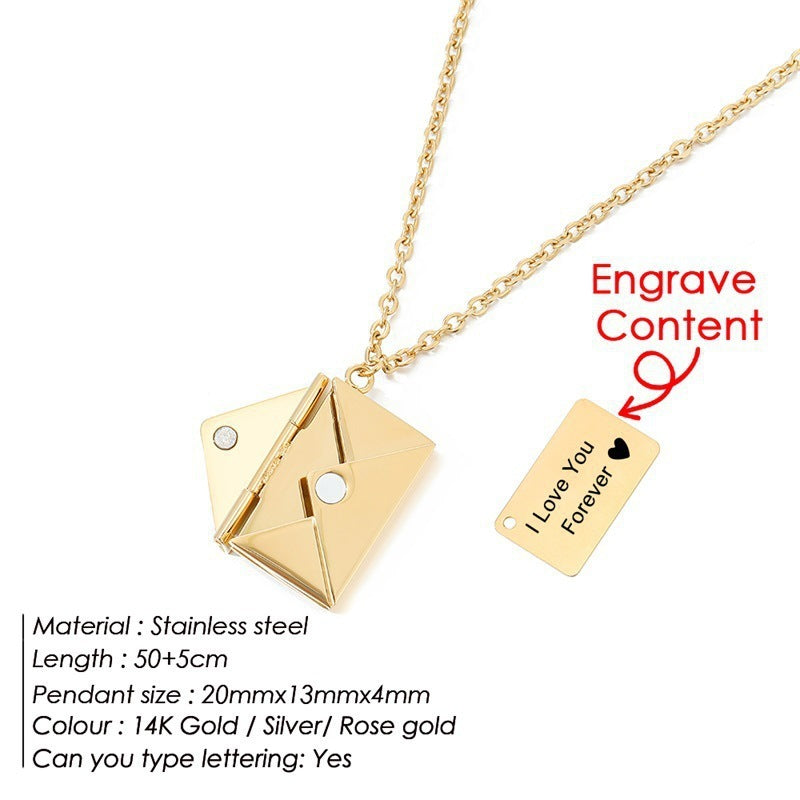 Valentine's Day Gift Envelope Engraved Necklace