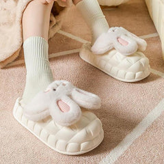 Cute Rabbit Shoes Winter Fuzzy Slippers Women Detachable Washable House Shoes - Trending Tina