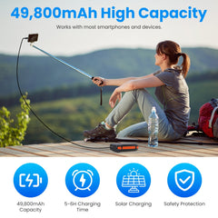Solar Power Bank 49,800mAh – Wireless, Fast Charge & Flashlight
