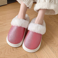 Fashion Frosted Sequined Plush Slippers Winter Warm Home Indoor Non-slip Bedroom Floor Fuzzy Slipper For Couple Women House Shoes - Trending Tina