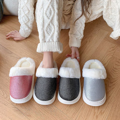 Fashion Frosted Sequined Plush Slippers Winter Warm Home Indoor Non-slip Bedroom Floor Fuzzy Slipper For Couple Women House Shoes - Trending Tina