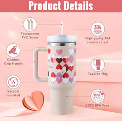 40 Oz Tumbler With Handle Straw Insulated, Stainless Steel Spill Proof Vacuum Coffee Cup Tumbler With Lid Tapered Mug Gifts For Valentine Lover Suitable For Car Gym Office Travel - Trending Tina