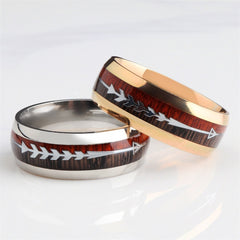 Stainless Steel Wood Grain Arrow Inlaid Ring - Trending Tina